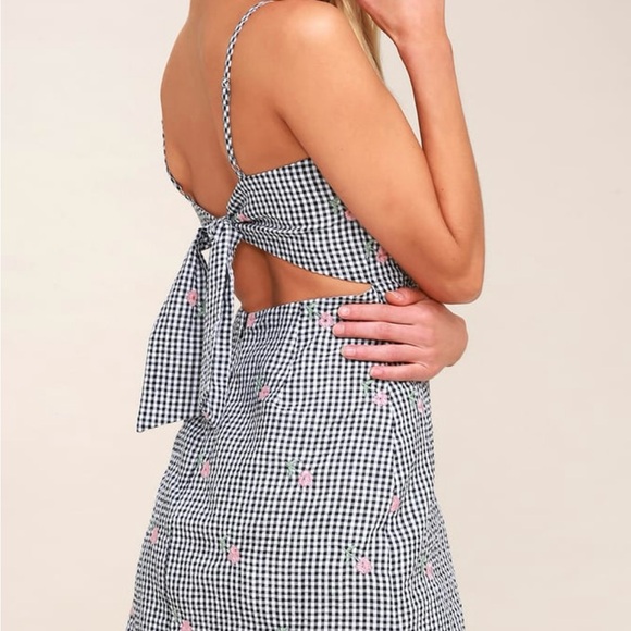 Lulus Fairgrounds Black and White Gingham Embroidered Mini Dress. - Picture 2 of 10
